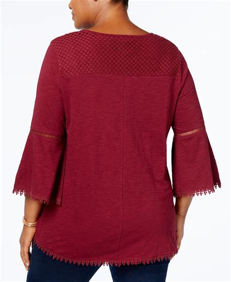 Style And Co Plus Size Lantern Sleeve Crochet Trim Top Created For Macy