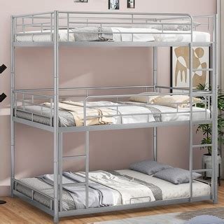 Metal Full Size Triple Bunk Beds, Triple Bed for 3, Heavy Duty 3 Beds Bunk Bed with Guard Rails ...