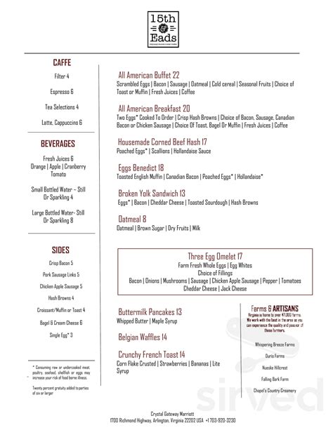 Menu for 15th & Eads in Arlington, VA | Sirved