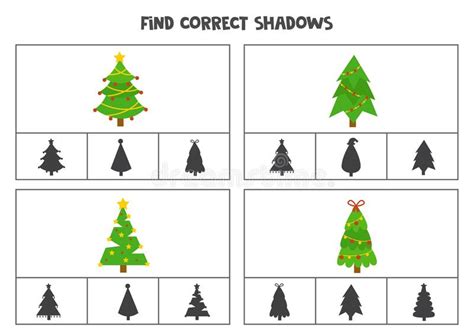 Find Correct Shadow Of Christmas Trees Printable Clip Card Games For