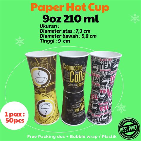 Jual Paper Hot Cup Gelas Kertas 9 Oz 210 Ml Coffee Diameter 7 Cm Isi 50