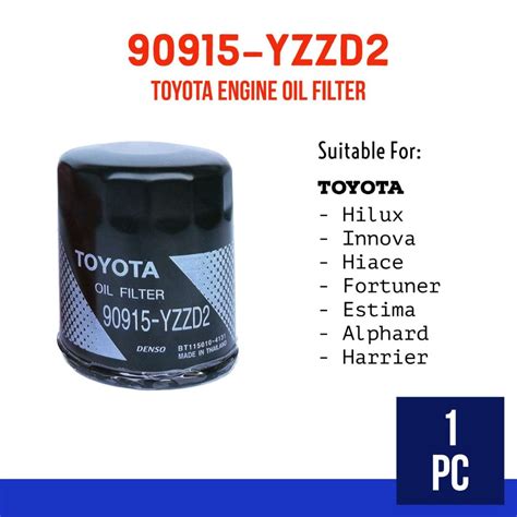 TOYOTA 90915-YZZD2 OIL FILTER - HILUX/ INNOVA/ HIACE/ FORTUNER/ ESTIMA ...