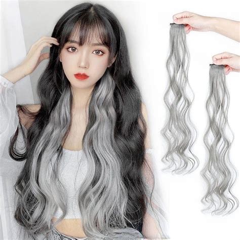 Female Long Hair Simulation Color Highlight Dyed Wig Piece Curly Hair Piece Seamless Shopee