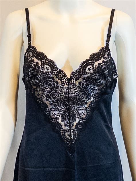 Vintage Lingerie Black Full Slip USA Made Silky Nylon Lace Vassarette Sz 34 F EBay De
