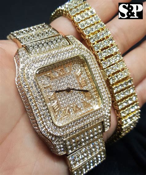 Men S Hip Hop Iced Out Bling Simulated Diamond Luxury Watch Bracelet