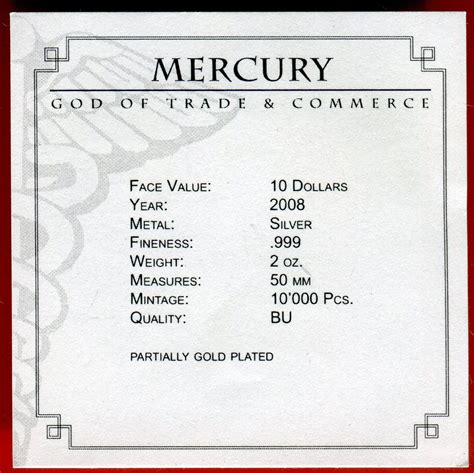 Cook Inseln Dollars Silberm Nze Mit Farbauflage Mercury God Of