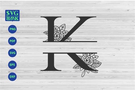 Split monogram letter K Svg, Alphabet floral (342920)