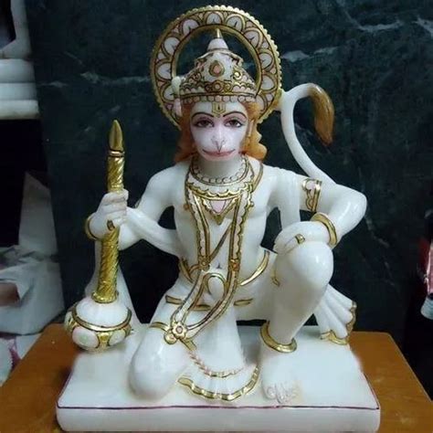 Painted Hindu White Marble Hanuman Statue For Temple Size 30 Inch At