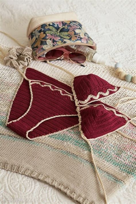 ręczne wykonanie bikini w kolorze czerwonego wina ubrania ღ art Madam pl