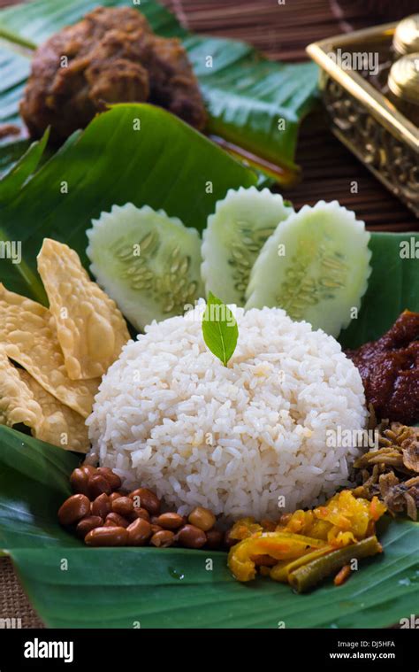 Nasi Lemak A Traditional Malay Curry Paste Rice Dish Served On A