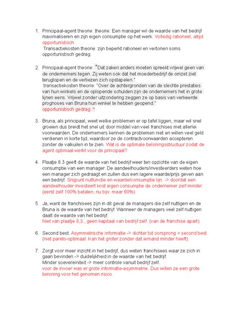 Organisatie En Strategie WC6 Principaal Agent Theorie Theorie Een