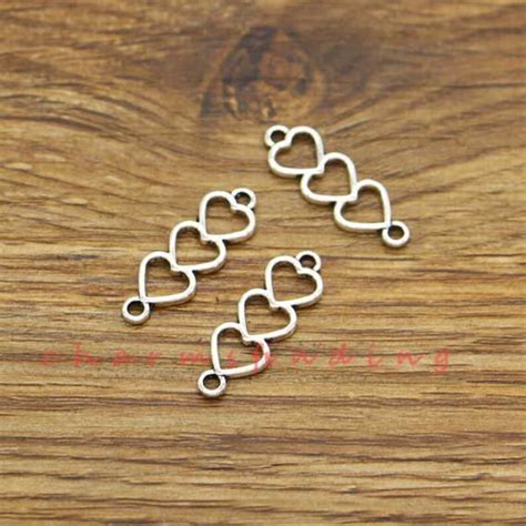 50pcs Heart Connectors Charms Triple Charms Antique Silver Etsy