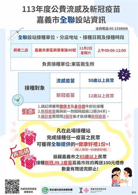 113年度公費流感及新冠疫苗將於11月1日開放第二階段對象接種，「左流右新 健康安心」 好新聞