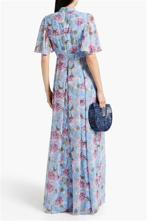 MIKAEL AGHAL Pleated Floral Print Crepe De Chine Maxi Dress THE OUTNET