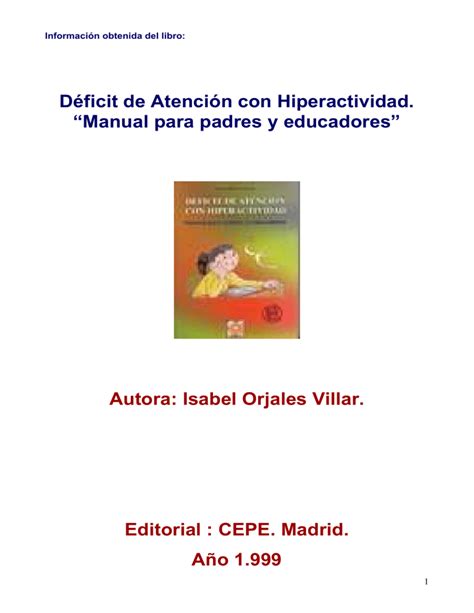 D Ficit De Atenci N Con Hiperactividad Manual Para Padres Y Educadores