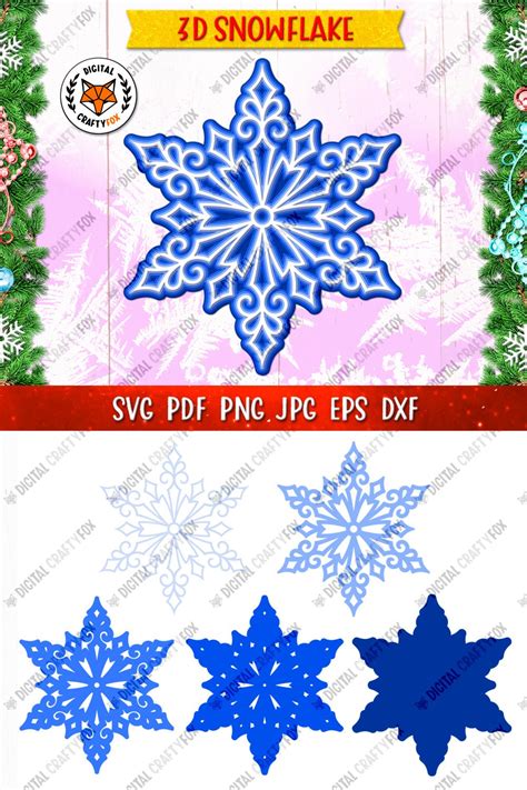 3D Layered Snowflake SVG, Christmas Ornament SVG