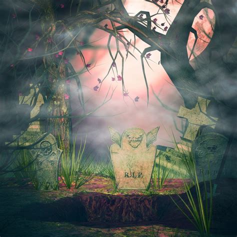 Halloween Gravestone Photography Backdrops Cemetery Background Sale