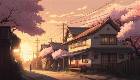 Premium Photo | Anime style house with a tree in the foreground and a ...