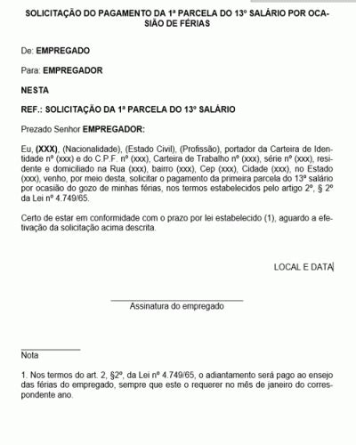 Refer Ncia De Carta De Solicita O Do Pagamento Da Parcela Do