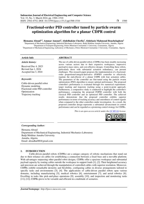 PDF Fractional Order PID Controller Tuned By Particle Swarm