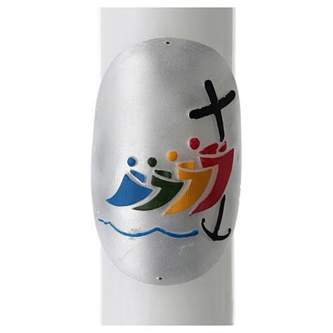 White Altar Candle Official Pilgrims Of Hope Logo Bas Relief 30x8 Cm