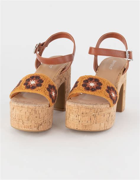 Bamboo Crochet Womens Platform Sandals Tan Tillys