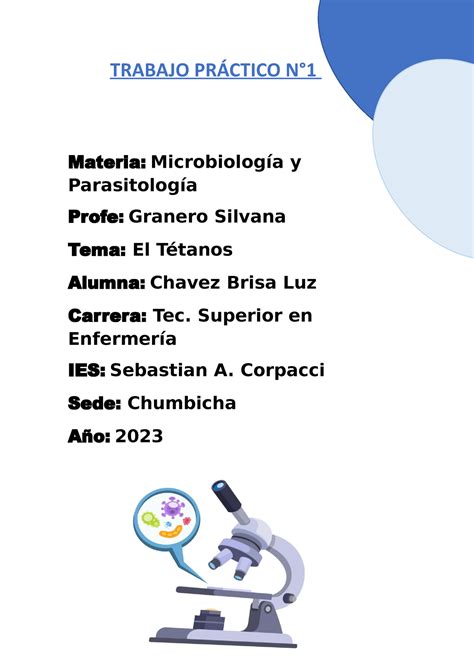 Trabajo práctico Micro TRABAJO PRÁCTICO N Materia Microbiología y