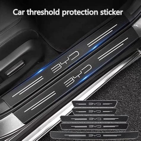 Pcs Carbon Fiber Car Door Sill Protectors Strip For Byd Atto E F