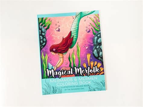 Mermaid Adult Coloring Pages Printed Book With 30 Pages Of Etsy