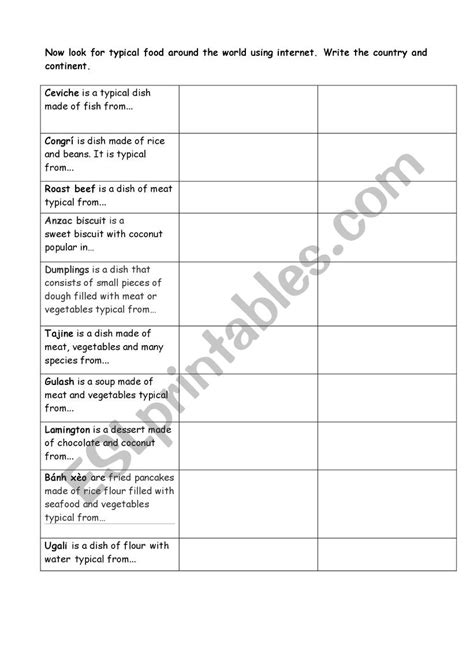 food around the world - ESL worksheet by jreqjim2