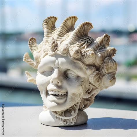 Eerie Shell Sculpture Ai Generated Disturbing Portrait Stock