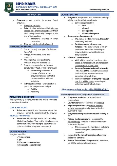 Clinical Chemistry Enzymes Clinical Chemistry Midterm Nd