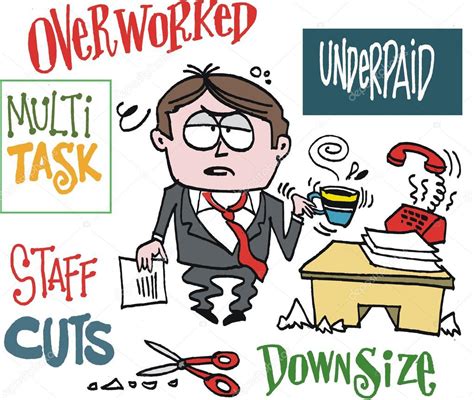 Vector Cartoon Of Frustrated Executive In Office With Signs — Stock