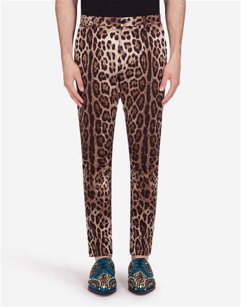 Dolce And Gabbana Cotton Stretch Pants With Leopard Print For Men Lyst