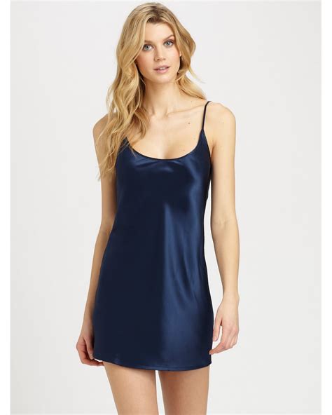 La Perla Silk Charmeuse Chemise In Blue Lyst