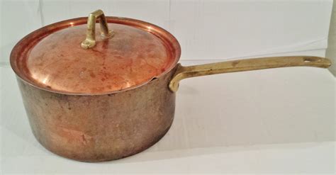 Vintage Paul Revere Brass Handle Copper Sauce Pot With Lid