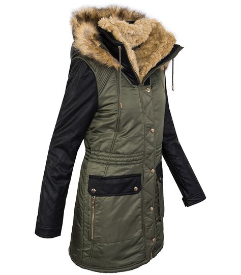 Damen winter jacke teddyfell futter parka kunstleder ärmel winterjacke