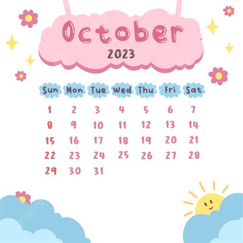 Gambar Kalendar Bulanan Oktober 2023 Reka Bentuk Comel Latar Belakang