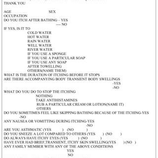 Aquagenic pruritus questionnaire | Download Scientific Diagram