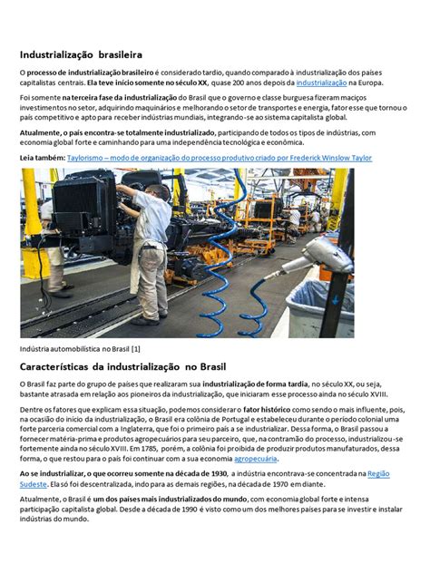 Características Da Industrialização Brasileira