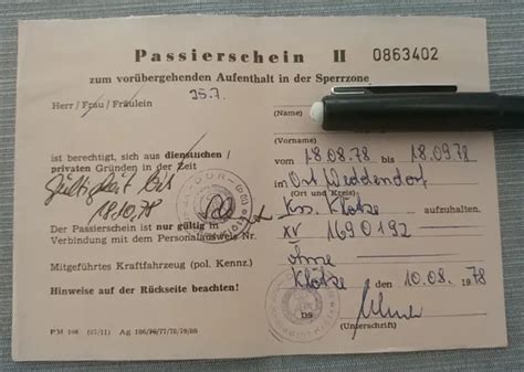 ORIGINAL PASSIERSCHEIN DER DDR Von 1978 EUR 5 00 PicClick DE