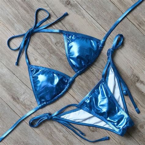 Light Blue Metallic Triangle Bikini Set Bikinis Hot Sex Picture