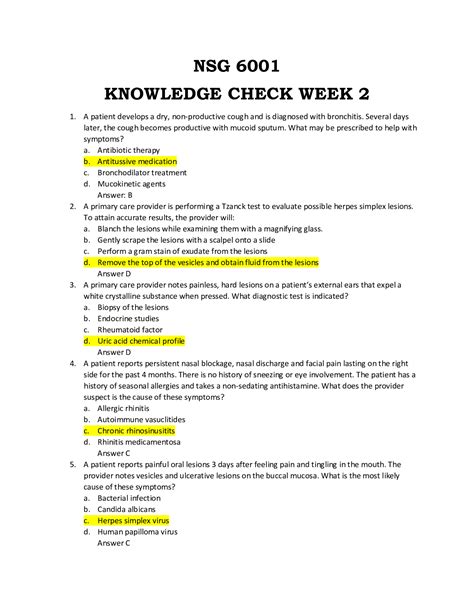 Nsg Knowledge Check Week Browsegrades