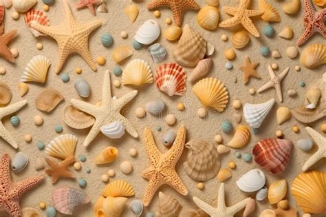 Group Of Sea Shells On Sandy Beach Stock Illustration Illustration Of