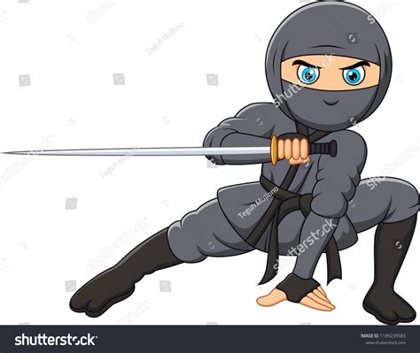 Cartoon Ninja Holding Sword Stock Vector (Royalty Free) 1189239583 ...