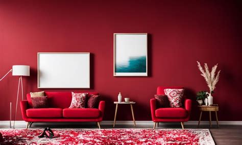 Premium Photo | A living room with red walls and a red couch