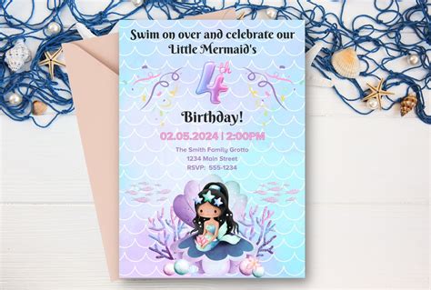 Editable Printable Mermaid Invitation Template Digital Download Customizable Mermaid Birthday