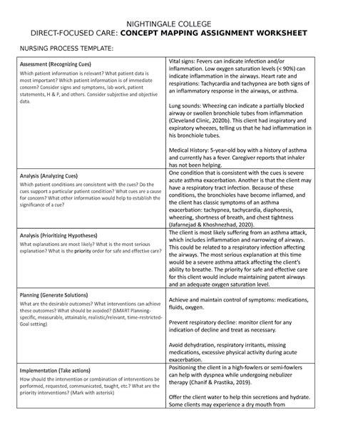 Example Concept Map Nightingale College Direct Focused Care Concept