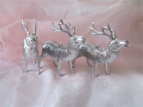 Trio Silver Reindeer Figurine Ornament Christmas Decor