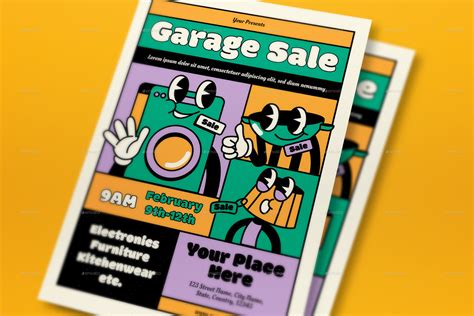 Green Retro Cartoon Garage Sale Flyer Set, Print Templates | GraphicRiver